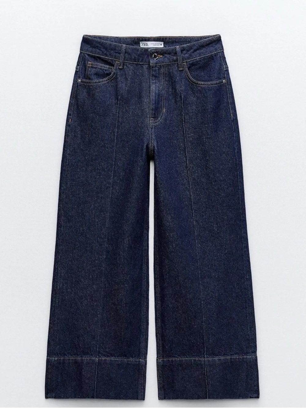 NWT Dark Wash Zara Wide Leg Cropped Dark Wash Jeans Front Seam